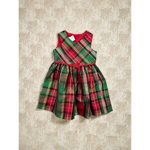 BONNIE JEAN Red Green Holiday Plaid Bow Dress Size 4T